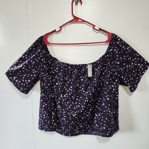 NWT Express Purple Floral Crop Top Short Sleeve Elastic Neckline Women’s XL